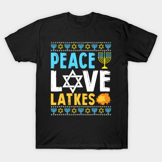 Love Peace Latkes Hanukkah Chanukah Jewish T-Shirt by rhazi mode plagget